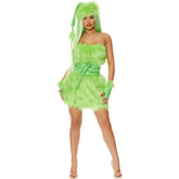 Halloween Grinchkleid aus grünem Fell